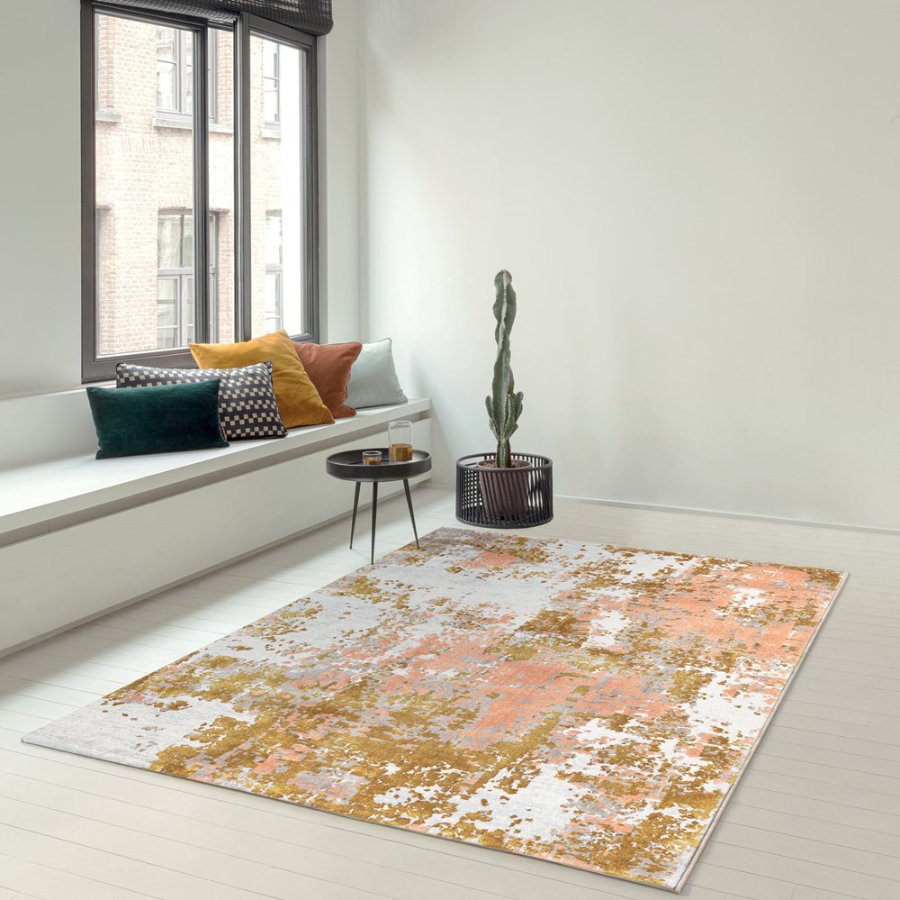 Moda 47127 GC700 Distressed Abstract Rugs in Gold Pink